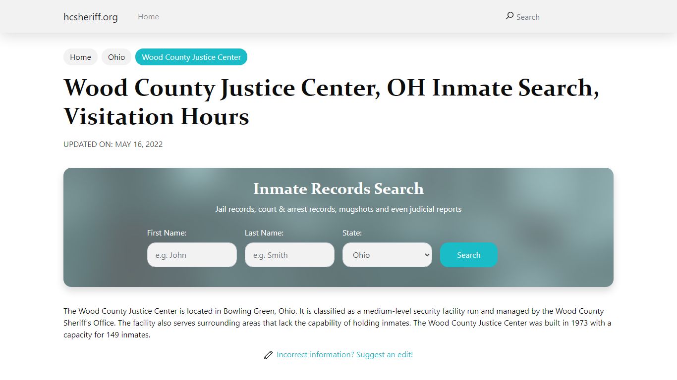 Wood County Justice Center , OH Inmate Search, Visitation ...